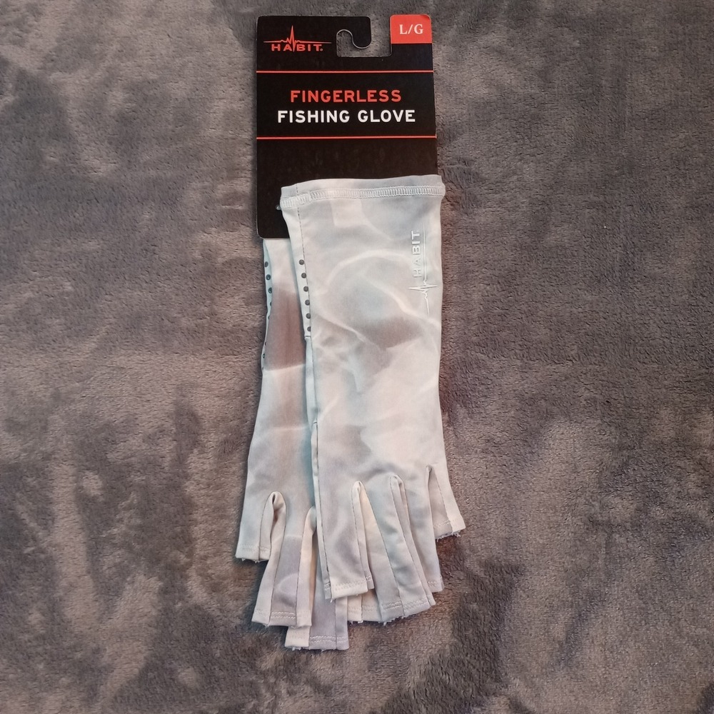 Habit Fingerless Fishing Gloves Unisex Size Large Silicone Palm Grip Ghost Camo‎